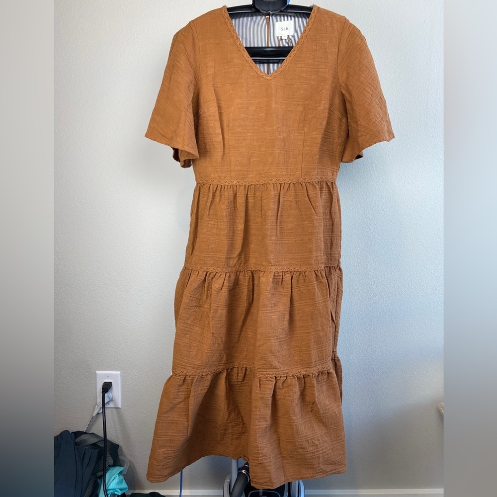 NWT Salt Boho Flowy Maxi Dress With Bell Short Sleeves